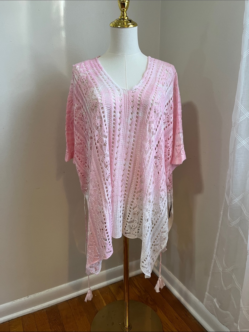 Ombre Pink & White Crochet V-Neck Swim Coverup